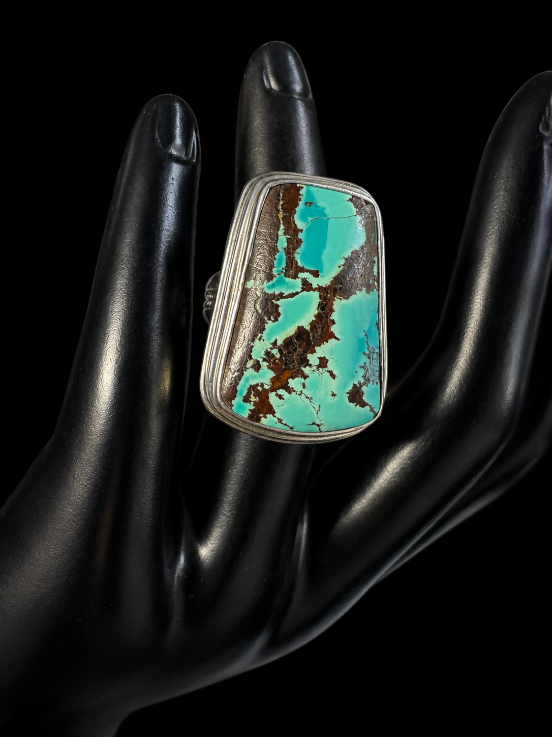 Vintage Sarda 925 Sterling Silver Massive Turquoise Matrix Statement Ring Southwestern Artisan 8.5