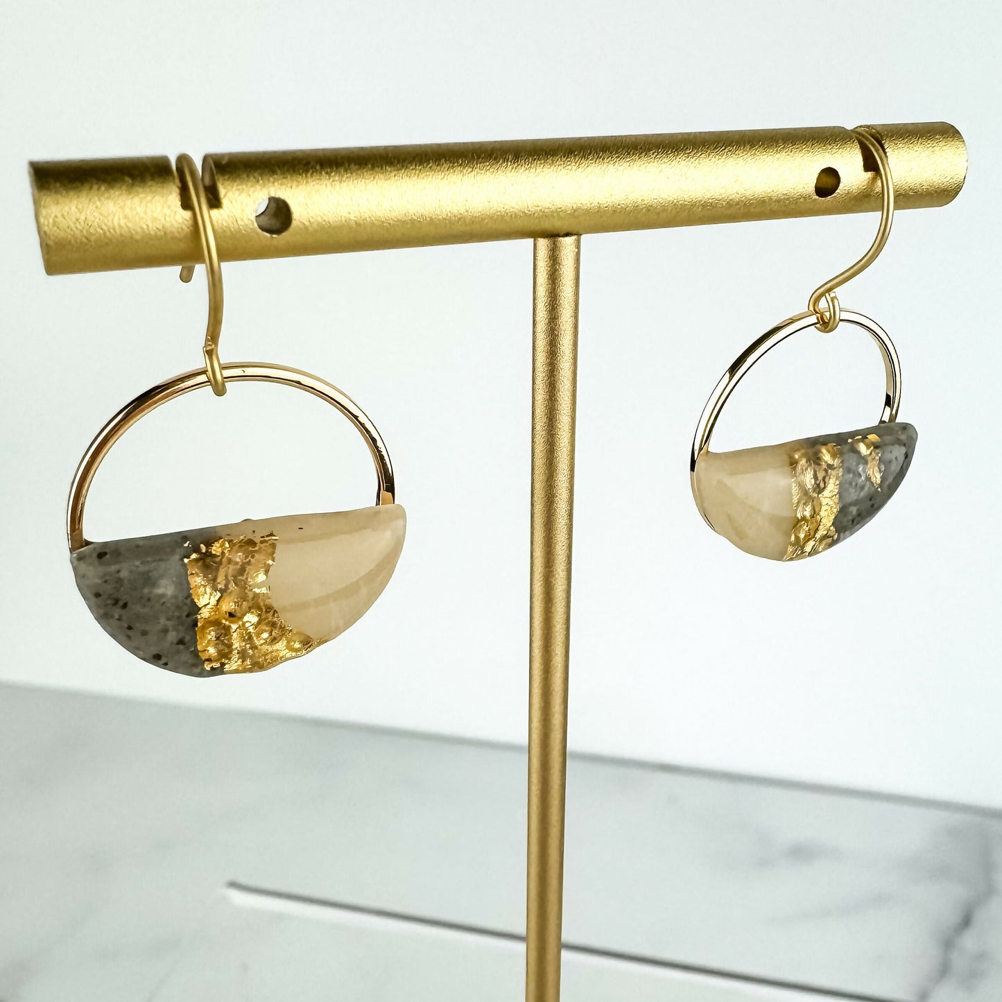 Hammered Gold or Silver Gray & Translucent Clay Jaclyn Earring