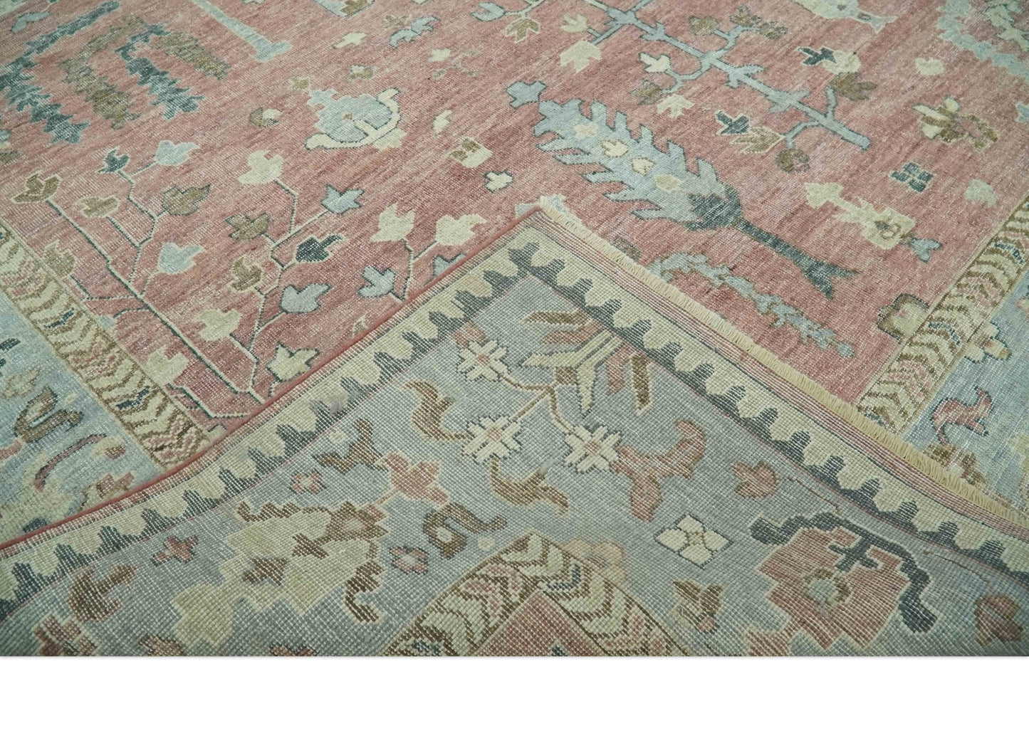 Distress Finished Tree of Life Hand Knotted Rust and Blue Custom Made Wool Rug