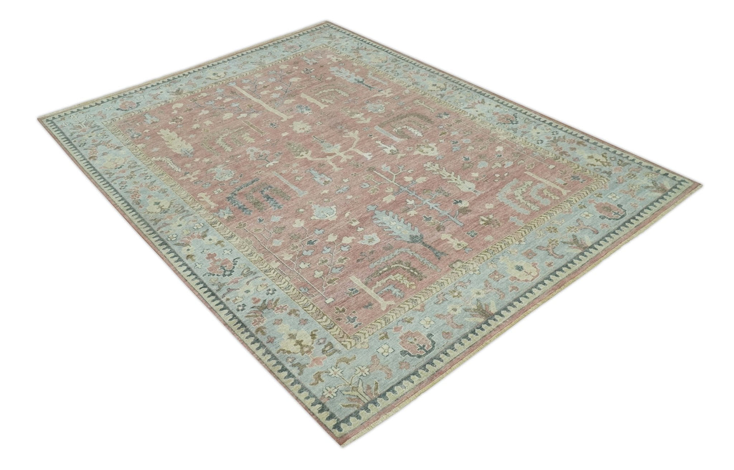 Distress Finished Tree of Life Hand Knotted Rust and Blue Custom Made Wool Rug