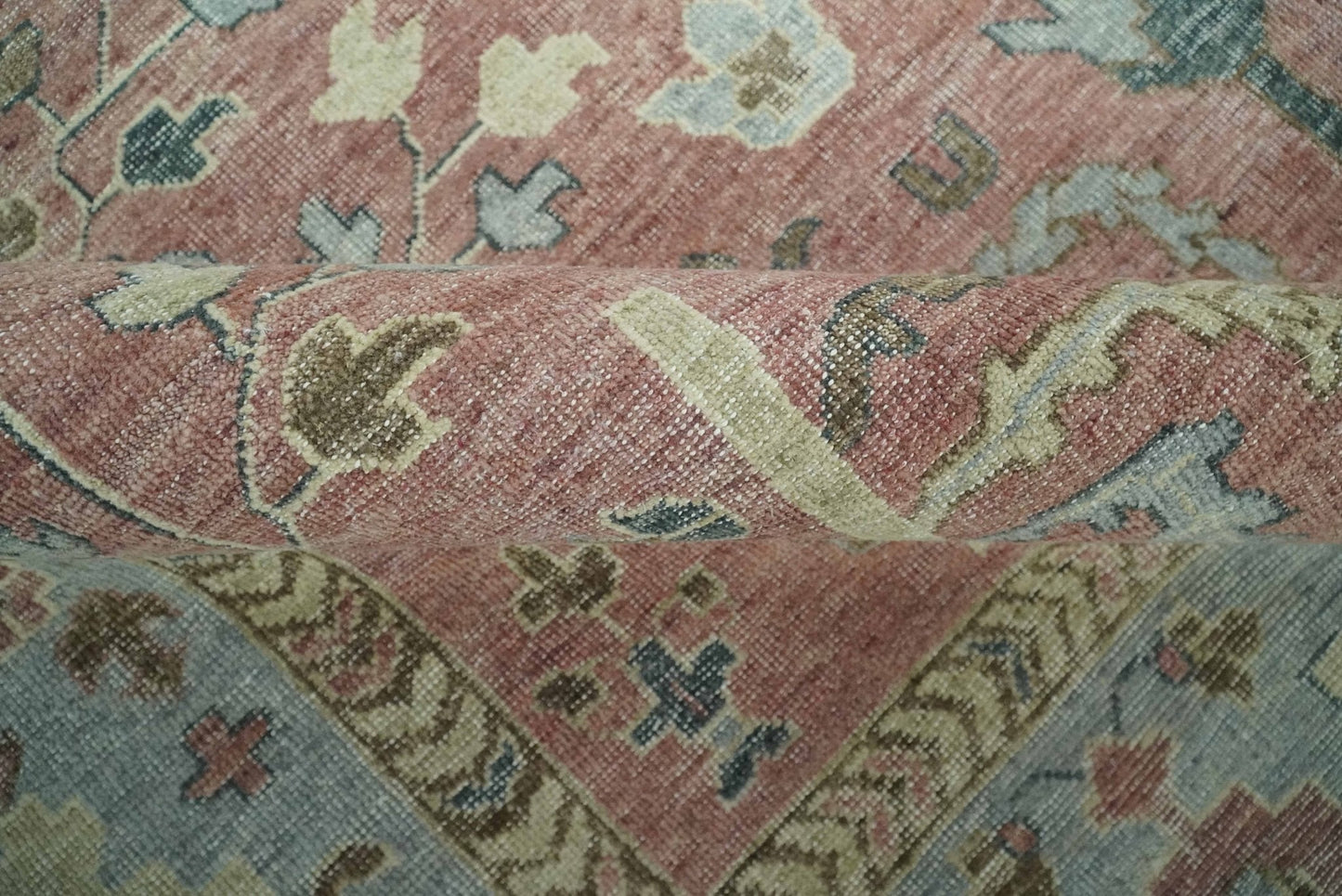 Distress Finished Tree of Life Hand Knotted Rust and Blue Custom Made Wool Rug