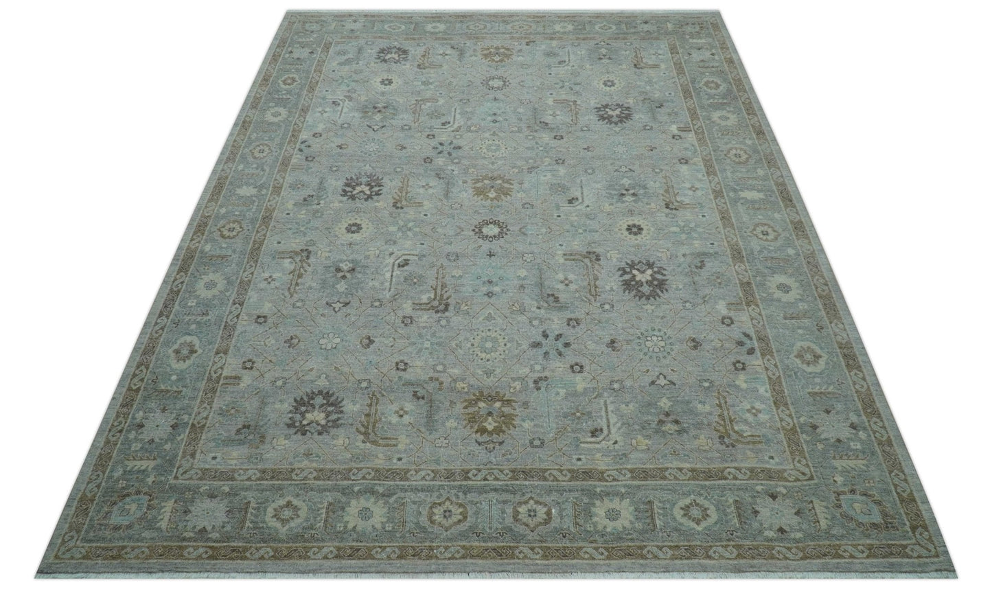 Distressed and Blue Silver Hand Knotted Traditional Wool Area Rug