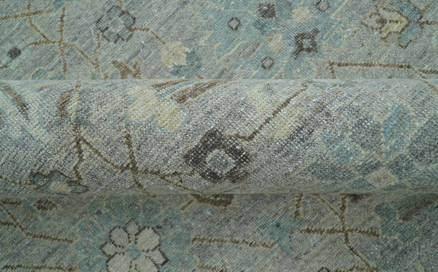 Distressed and Blue Silver Hand Knotted Traditional Wool Area Rug