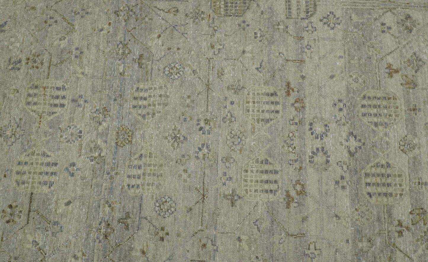 Distressed Silver And Beige Hand Knotted khotan design Custom Made wool area rug