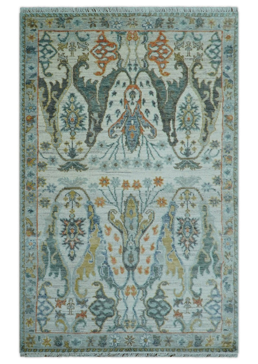 Dragon Custom Made Traditional Design Gray And Ivory Hand Knotted Wool Rug