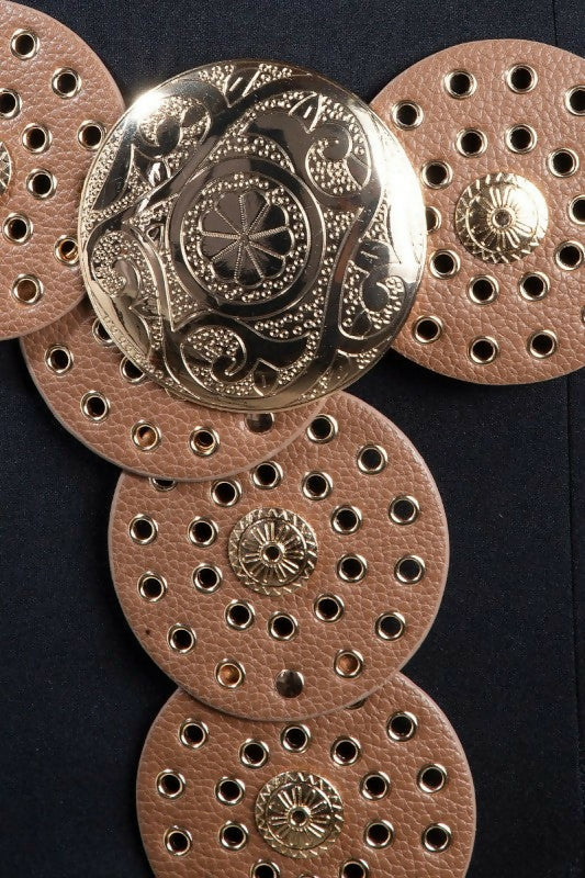 Brown Western Faux Leather Disc Belt