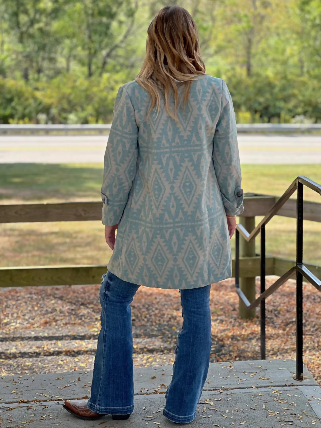 Aztec Print Lined Button Down Coat