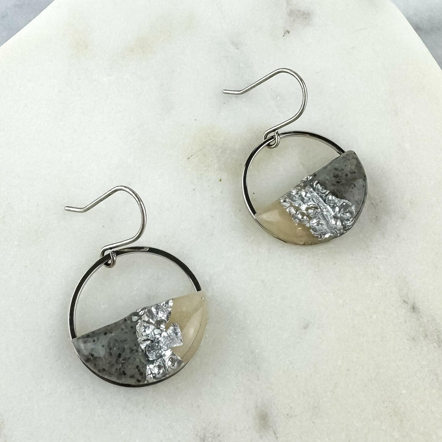 Hammered Gold or Silver Gray & Translucent Clay Jaclyn Earring