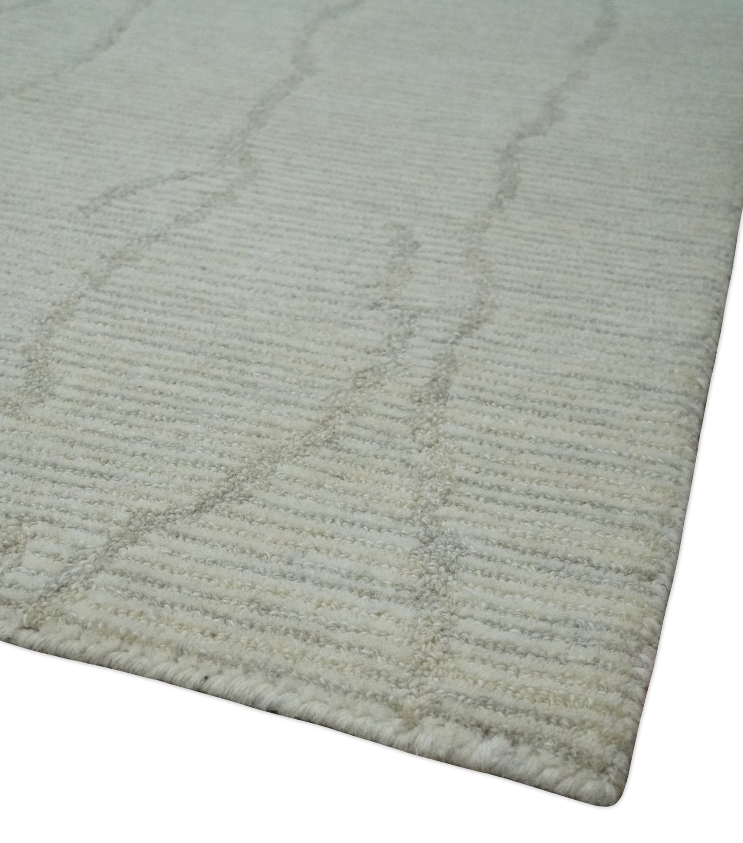 Earthy Neutral Custom Made Hand Tufted Multi Size Woolen Modern Ivory and Beige Area Rug