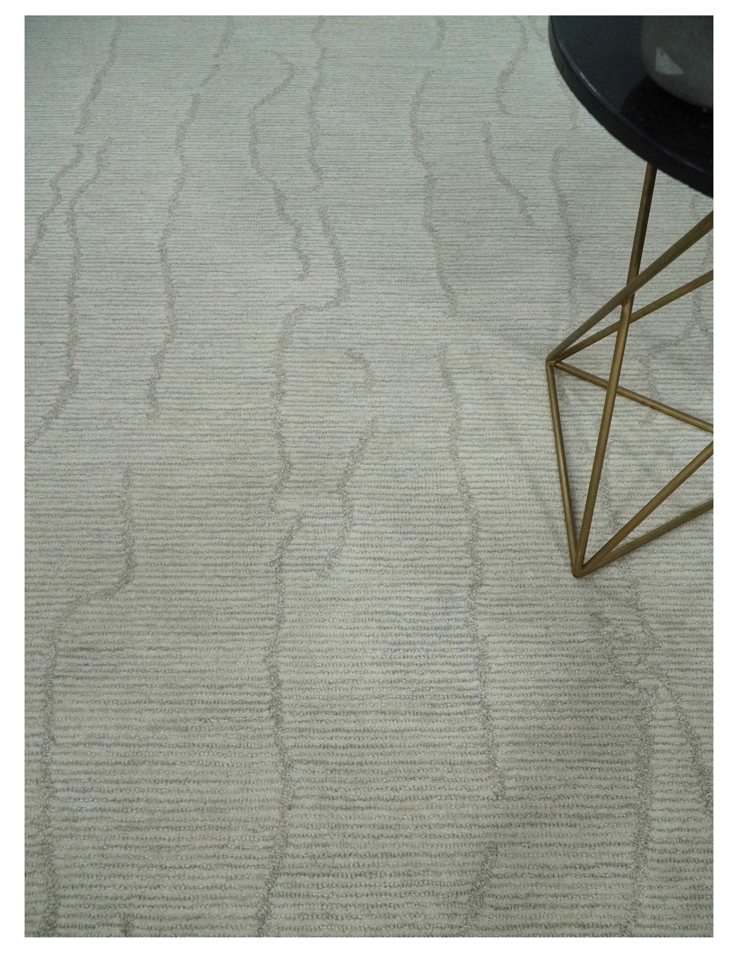 Earthy Neutral Custom Made Hand Tufted Multi Size Woolen Modern Ivory and Beige Area Rug