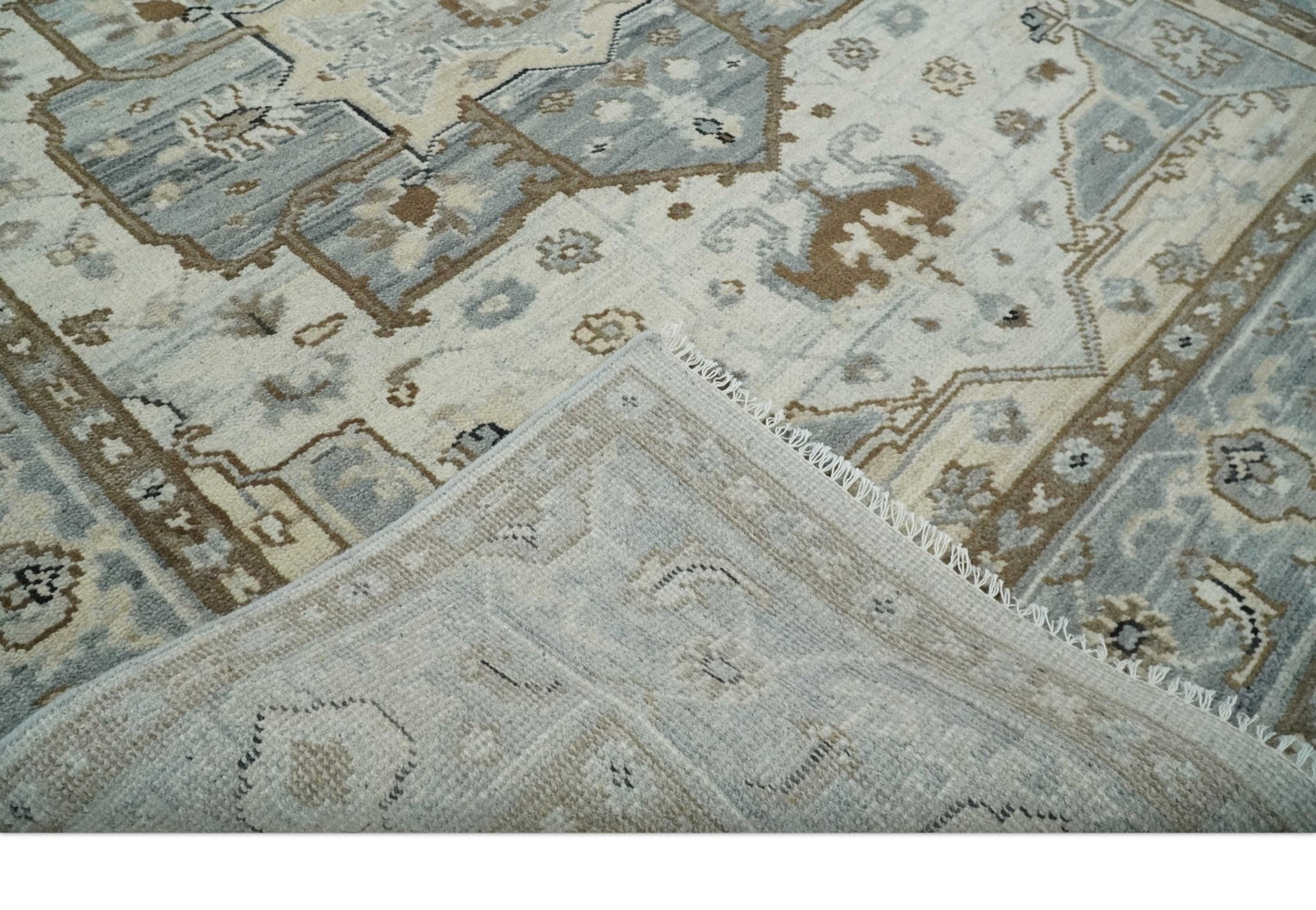 Earthy Neutral Custom Made Ivory, Beige and Silver Traditional Hand Knotted Wool Area Rug