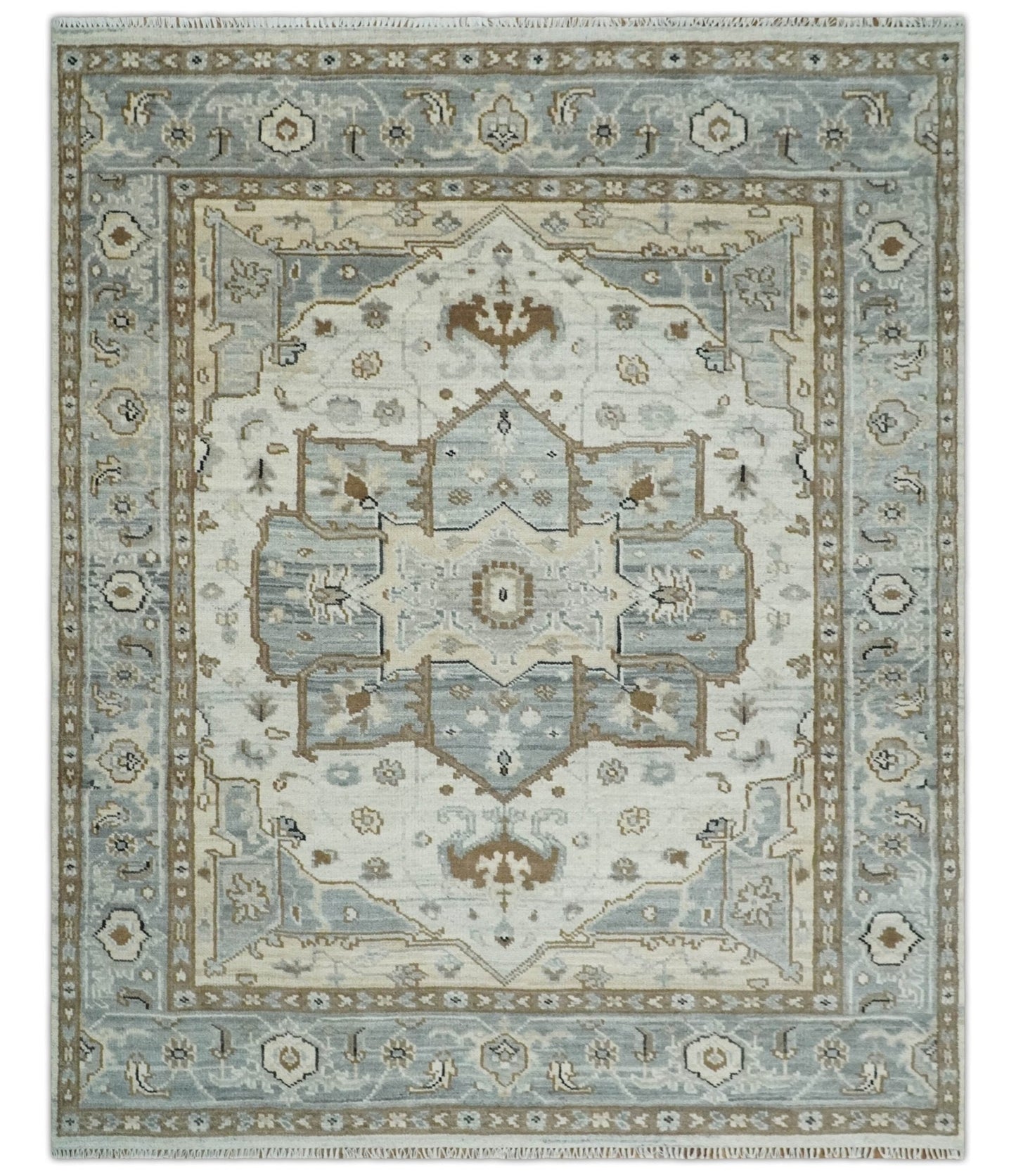 Earthy Neutral Custom Made Ivory, Beige and Silver Traditional Hand Knotted Wool Area Rug