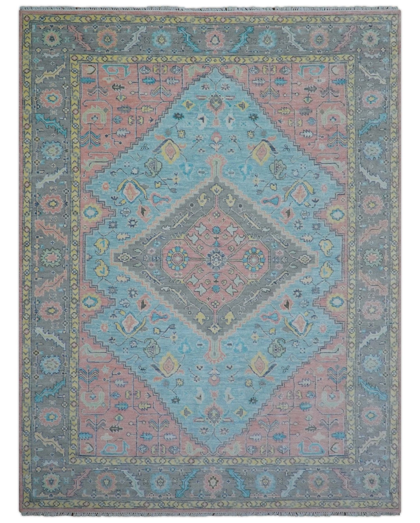 Eliane Custom Made Traditional Style Pink And Blue Hand Knotted Wool Area Rug