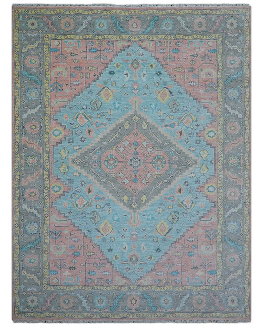 Eliane Custom Made Traditional Style Pink And Blue Hand Knotted Wool Area Rug