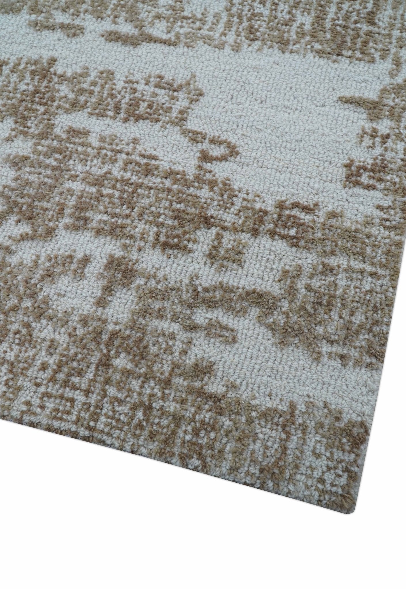Ella Custom Made Abstract Brown And Ivory Hand Tufted wool rug