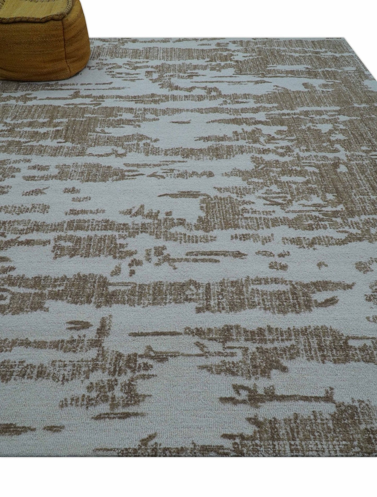 Ella Custom Made Abstract Brown And Ivory Hand Tufted wool rug