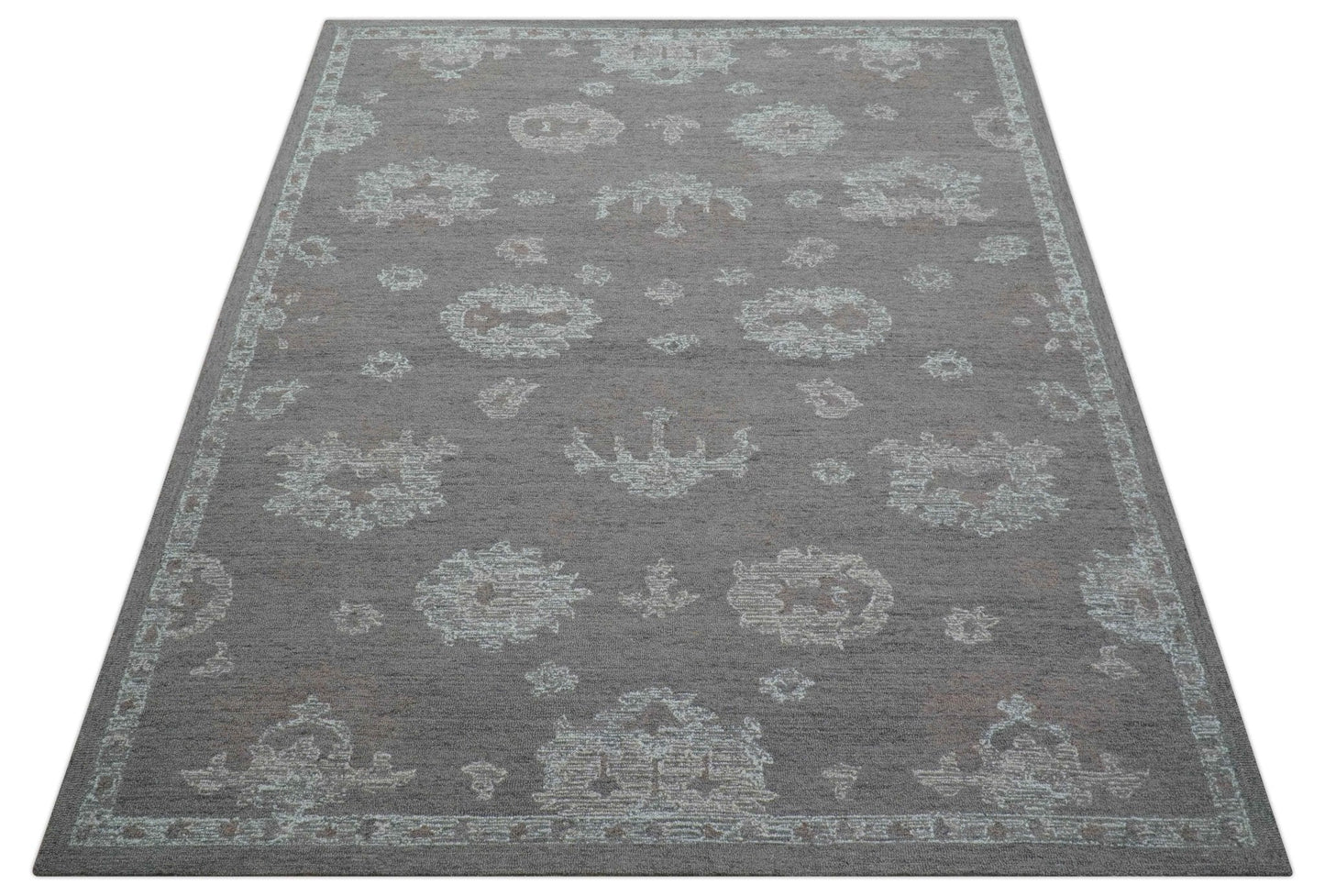 Elvin Custom Made Traditional Oushak Gray Hand Tufted wool rug