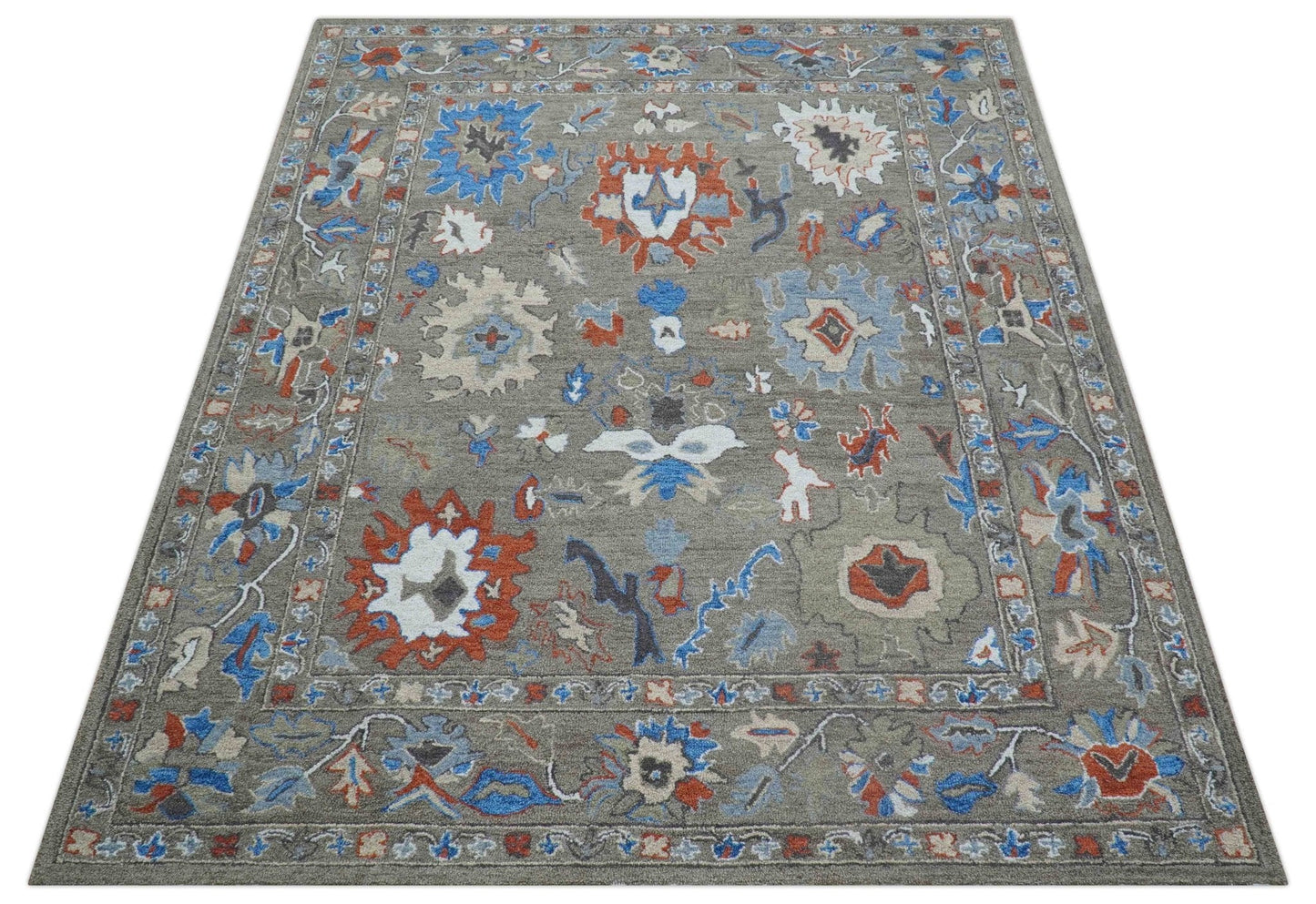 Eve Custom Made Traditional Gray Oushak Hand Tufted wool rug