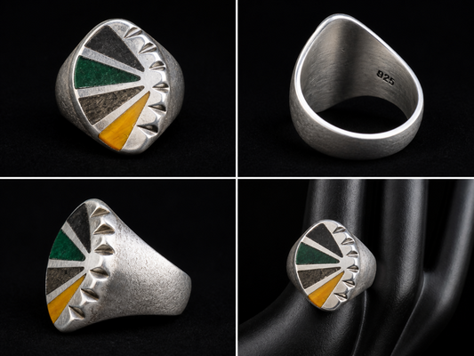 Heavy Sterling Silver Geometric Inlay Ring Size 11 | Modern Southwest Statement Ring | 15.9g