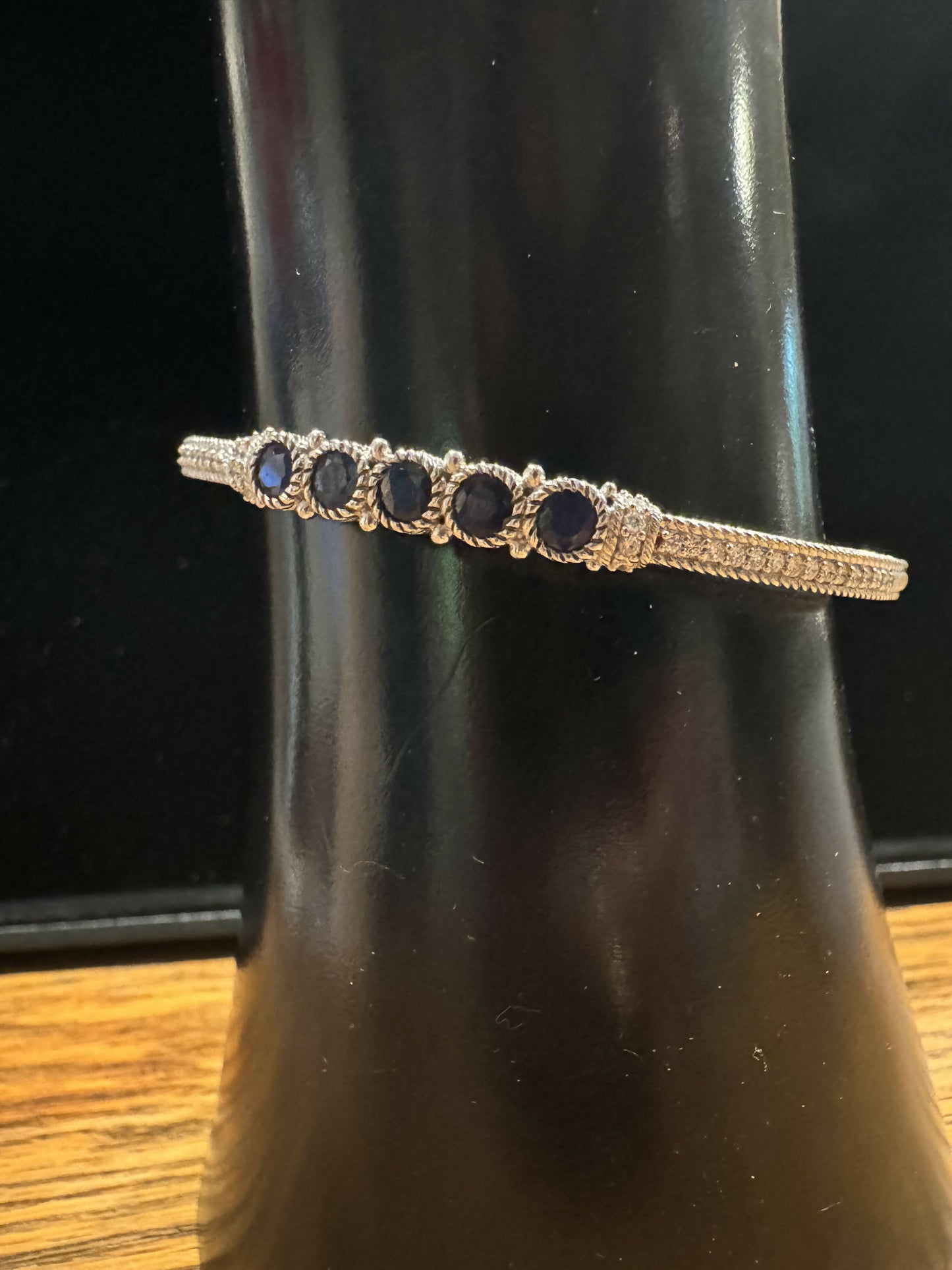 Judith Ripka Sapphire & CZ Sterling Silver Cable Hung Cuff Bracelet (6.25”)