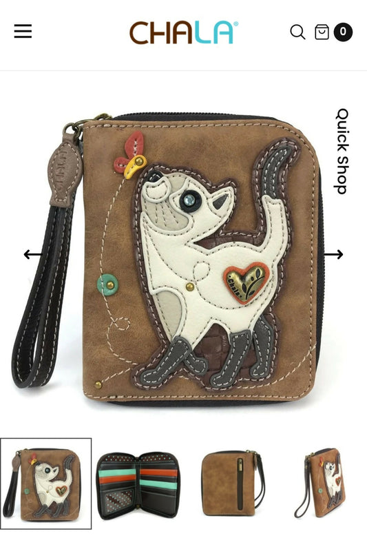 Anytime Crystals Chala Handbags Zip Around Wallet - Slim Cat