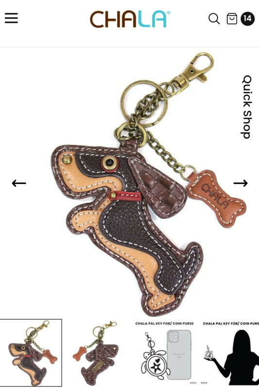 Anytime Crystals Chala Handbags Key Fob - Weiner Dog