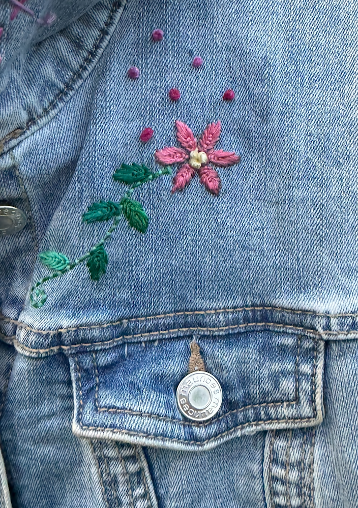 Upcycled Denim Embroidered Vest- Large