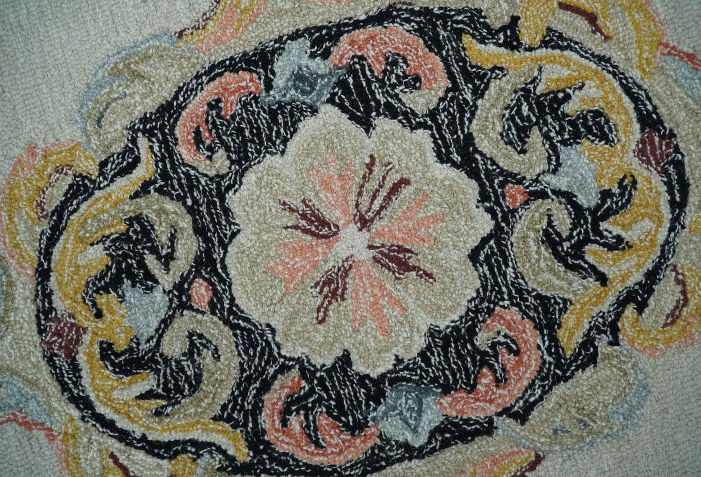 French Design Aubusson Custom Made Ivory, Light Green and Charcoal Hand Tufted wool Area Rug