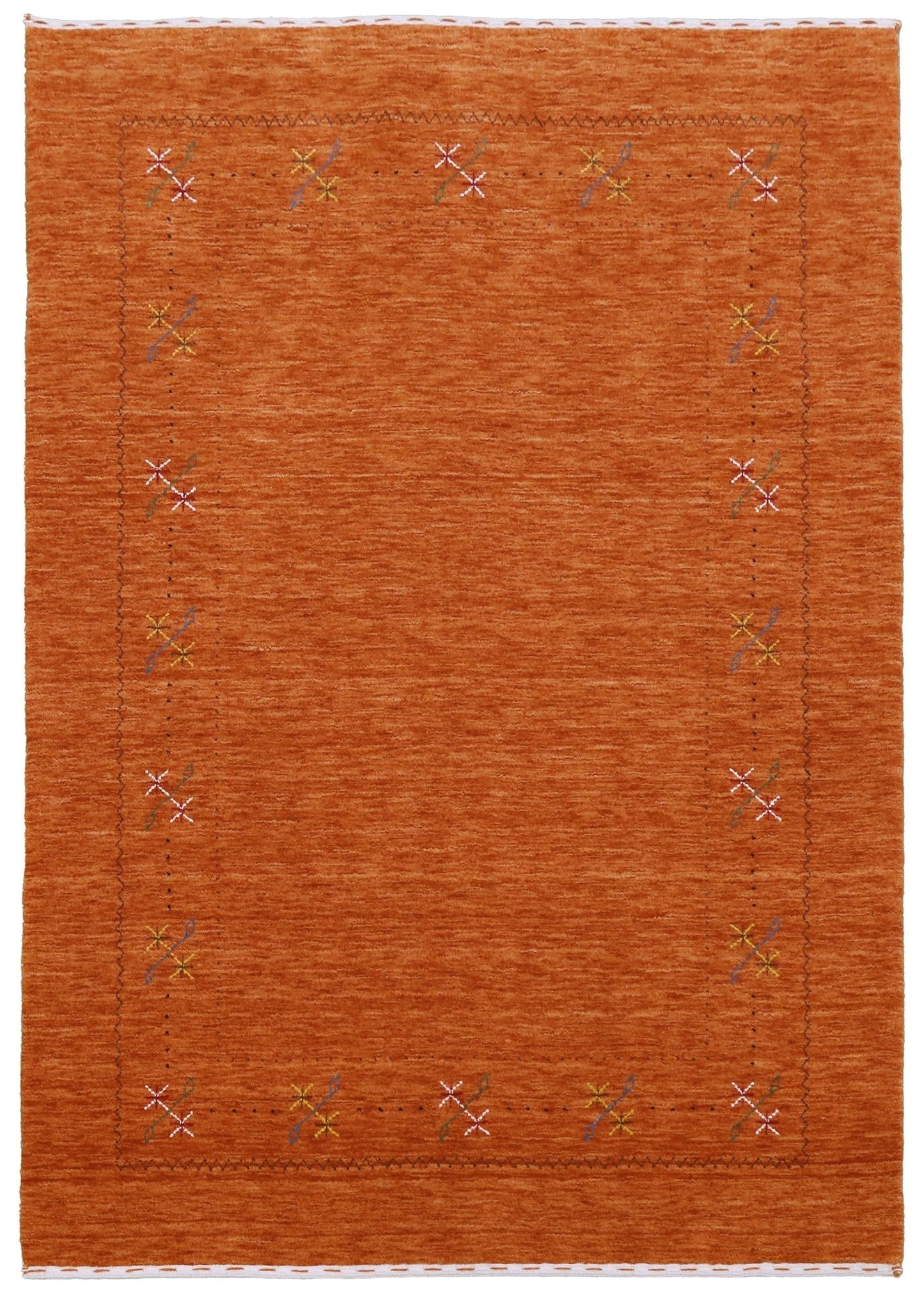 Gabbeh Border Orange Rust Hand Loomed Wool Area Rug