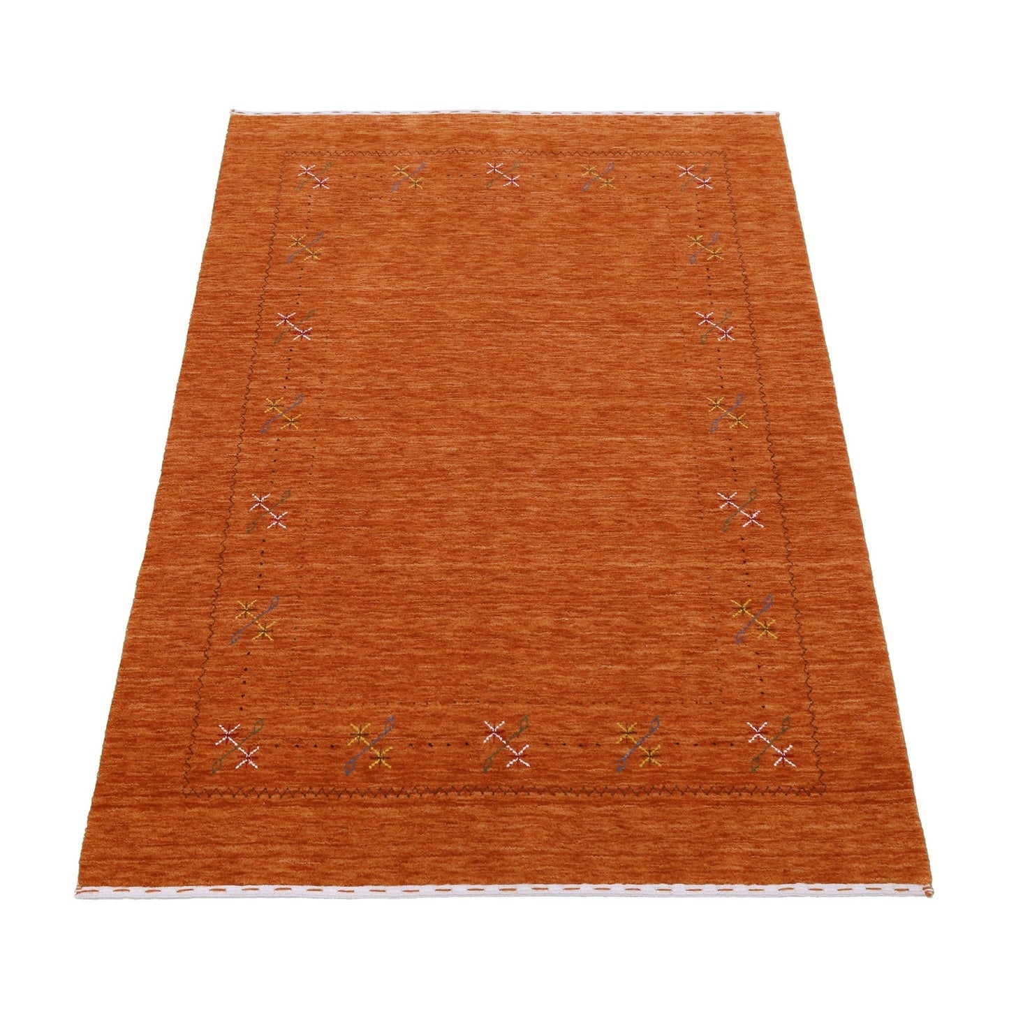 Gabbeh Border Orange Rust Hand Loomed Wool Area Rug