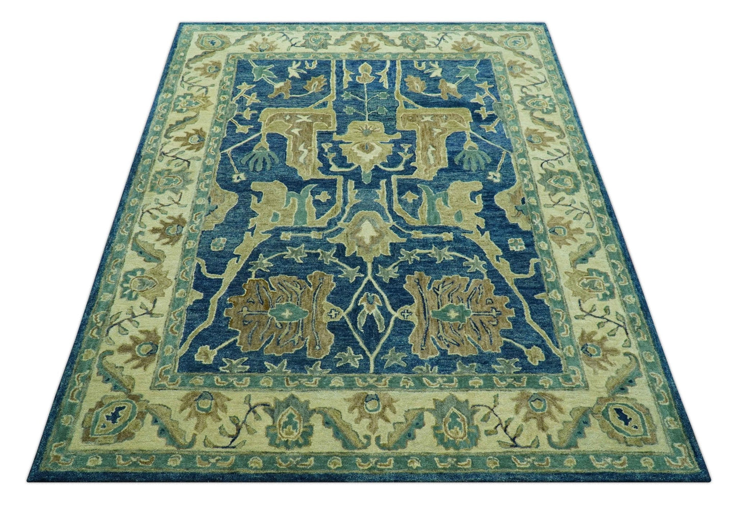 Georgia Custom Made Traditional Blue And Beige Hand Tufted Wool Rug
