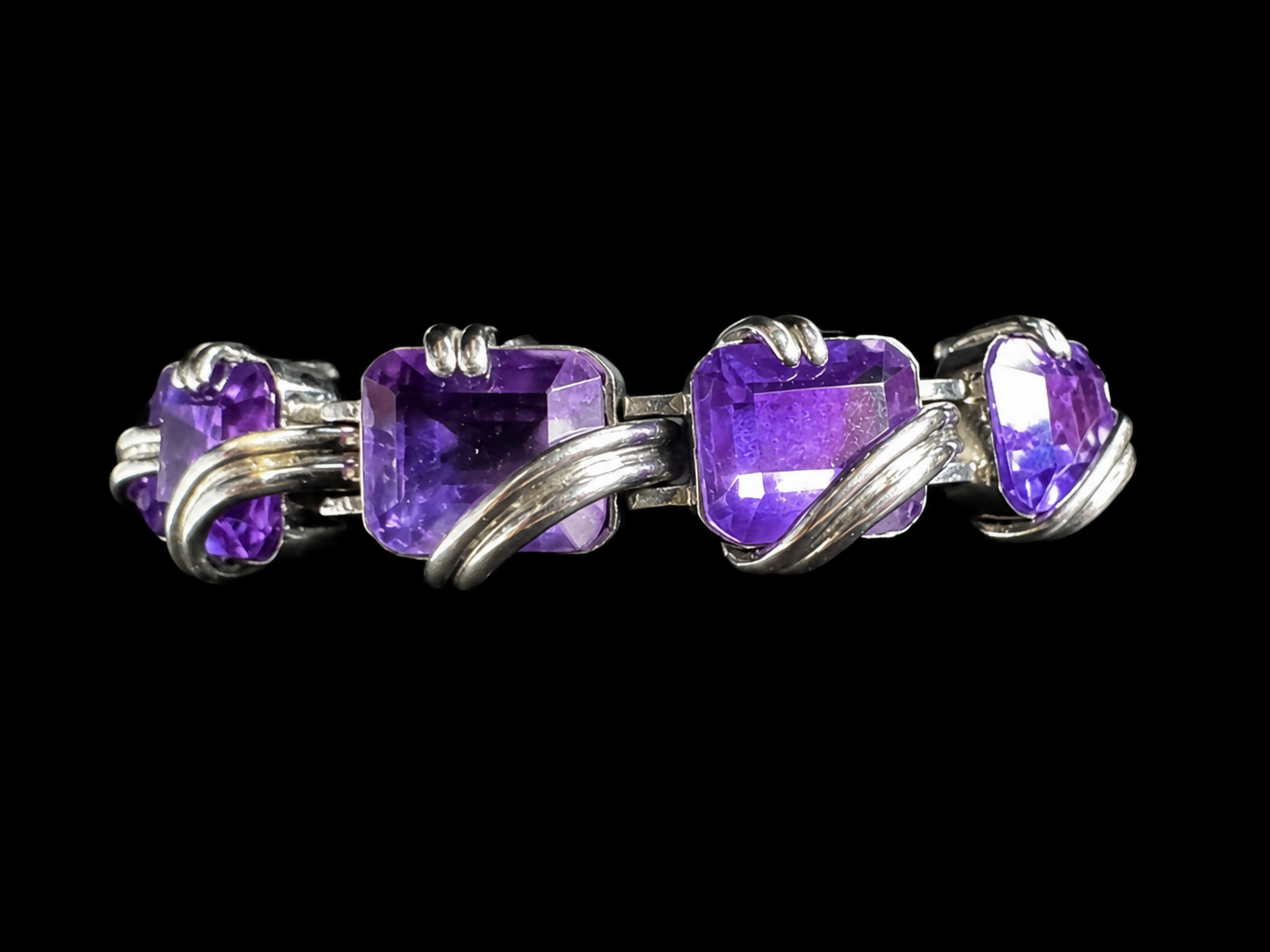 Vintage Nolan Miller Purple Crystal Bracelet Silver Tone Glamour Statement Jewelry
