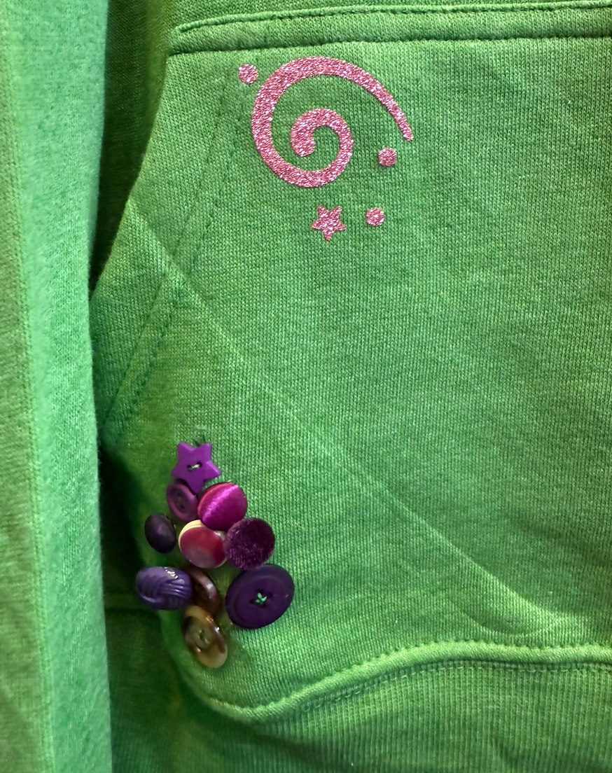 Holiday Button Sparkle Tree Sweatshirt Large