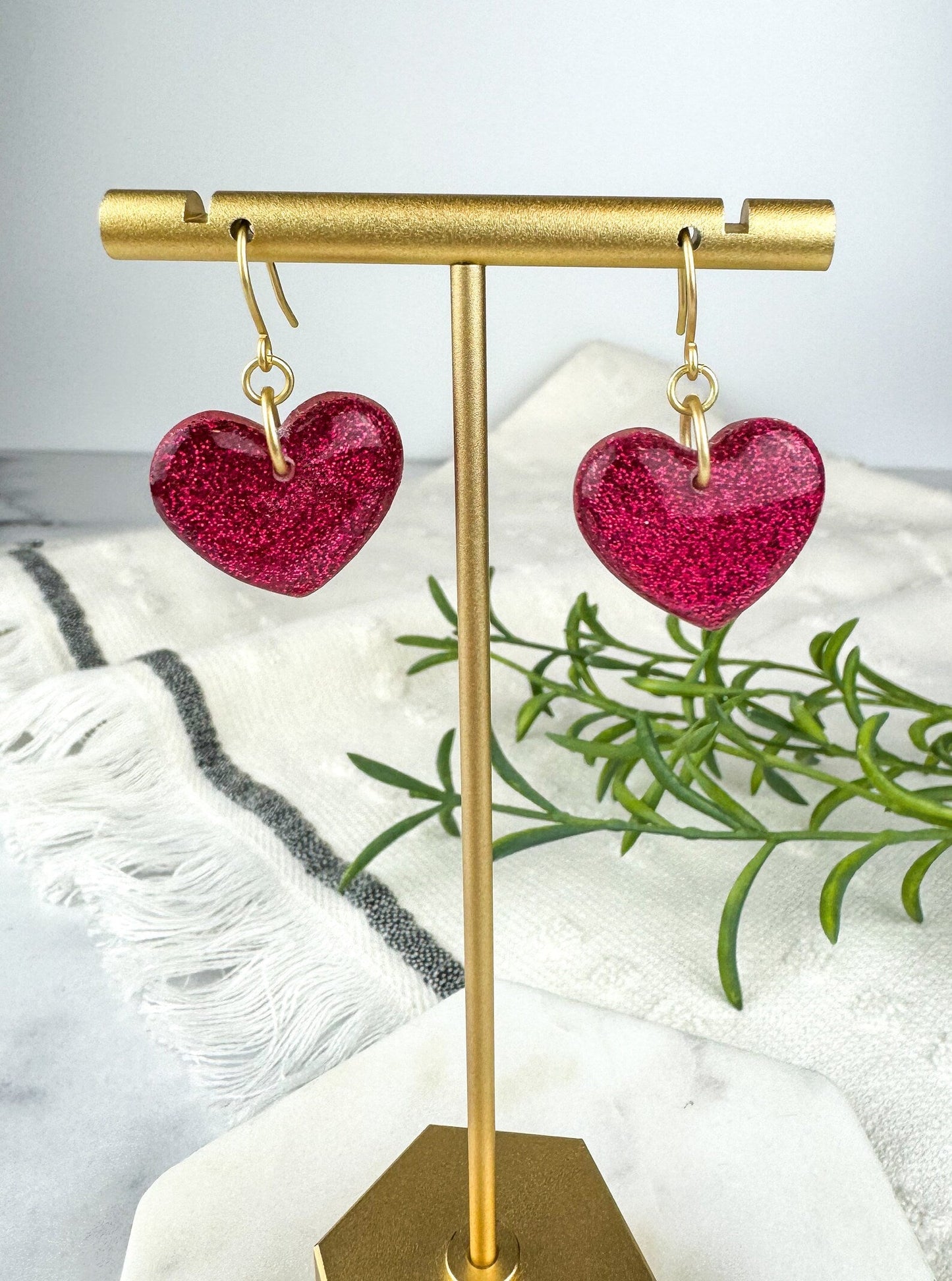 Glitter Heart Drop Earrings