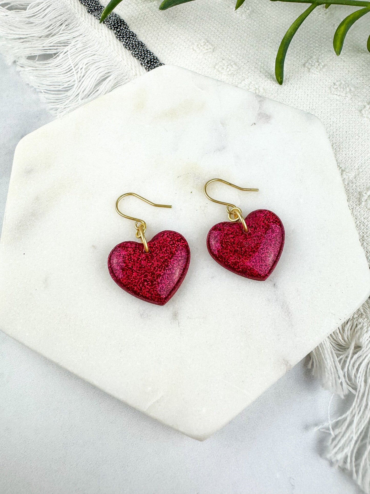 Glitter Heart Drop Earrings