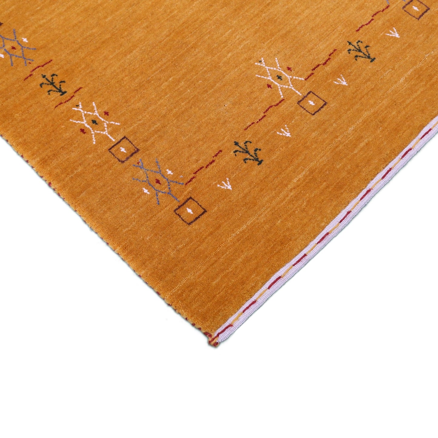 Gold Contemporary Gabbeh Border Design Hand Loomed Wool Area Rug