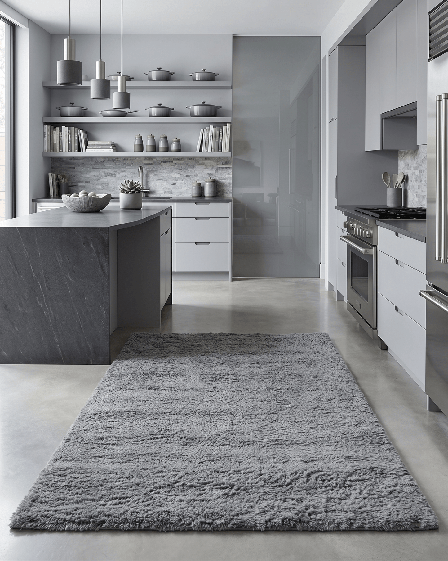 Gray Modern Solid Design Hand Woven Wool Area Rug