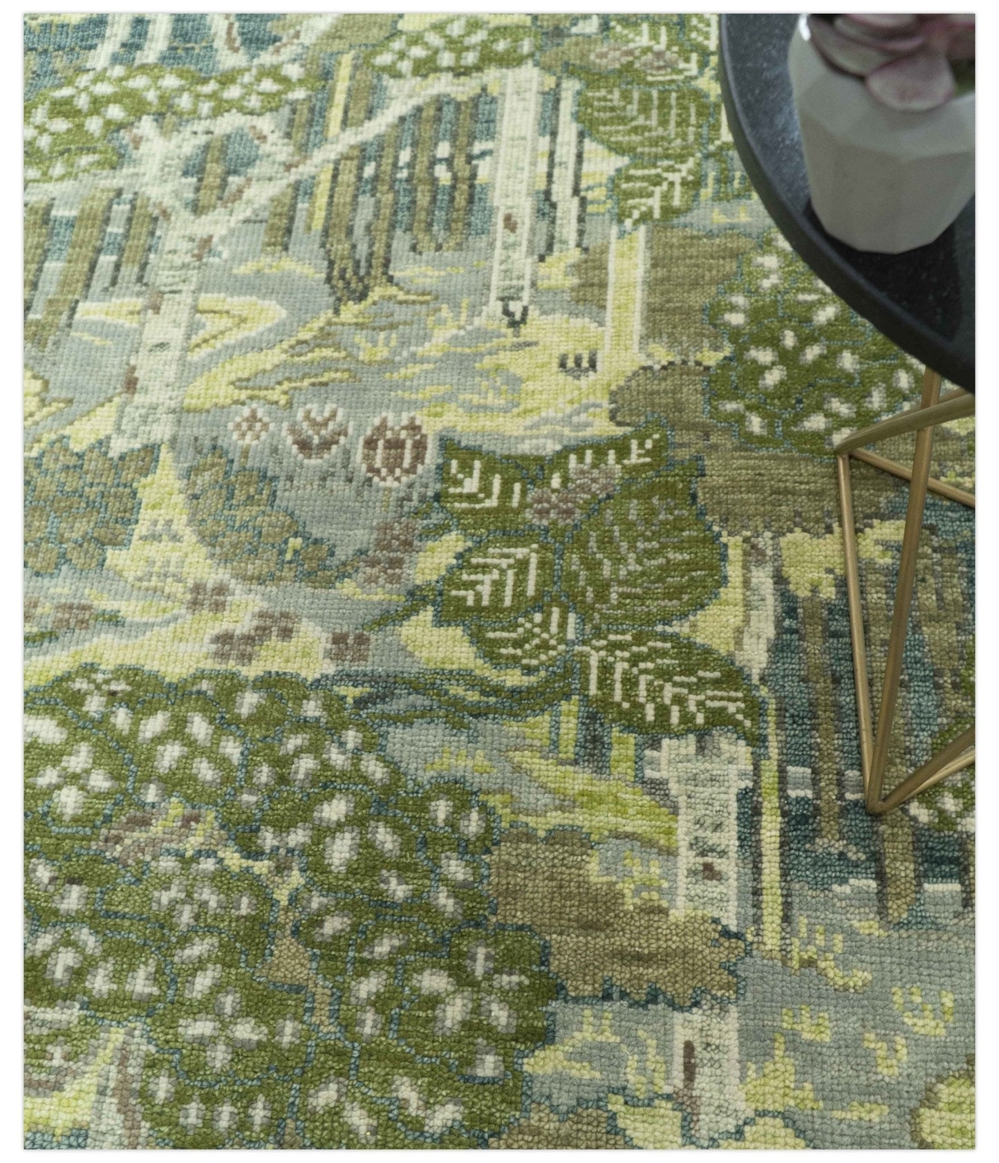 Green And Gray Nature Jungle Hand Knotted Custom Made wool area rug
