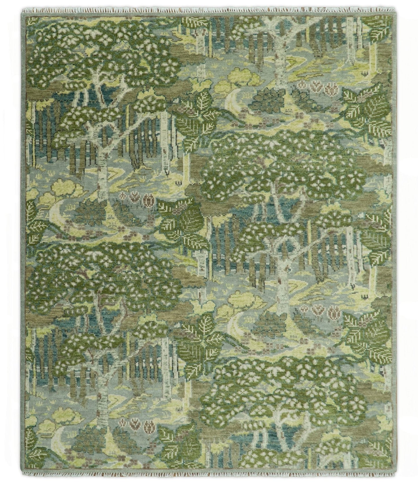 Green And Gray Nature Jungle Hand Knotted Custom Made wool area rug