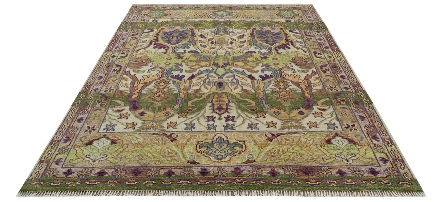 Green, Ivory And Gold Transition Hand Knotted Custom Made wool area rug