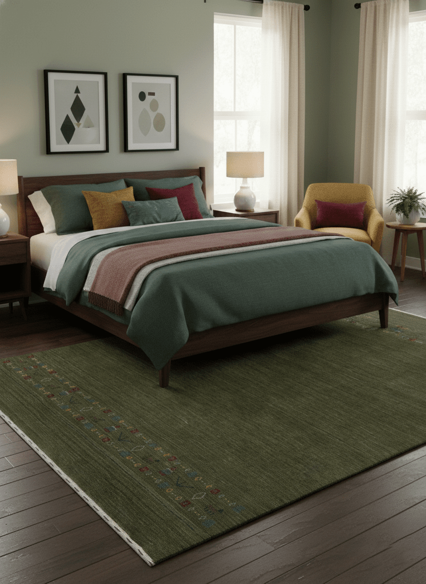 Green Modern Design Hand Loomed Wool Area Rug
