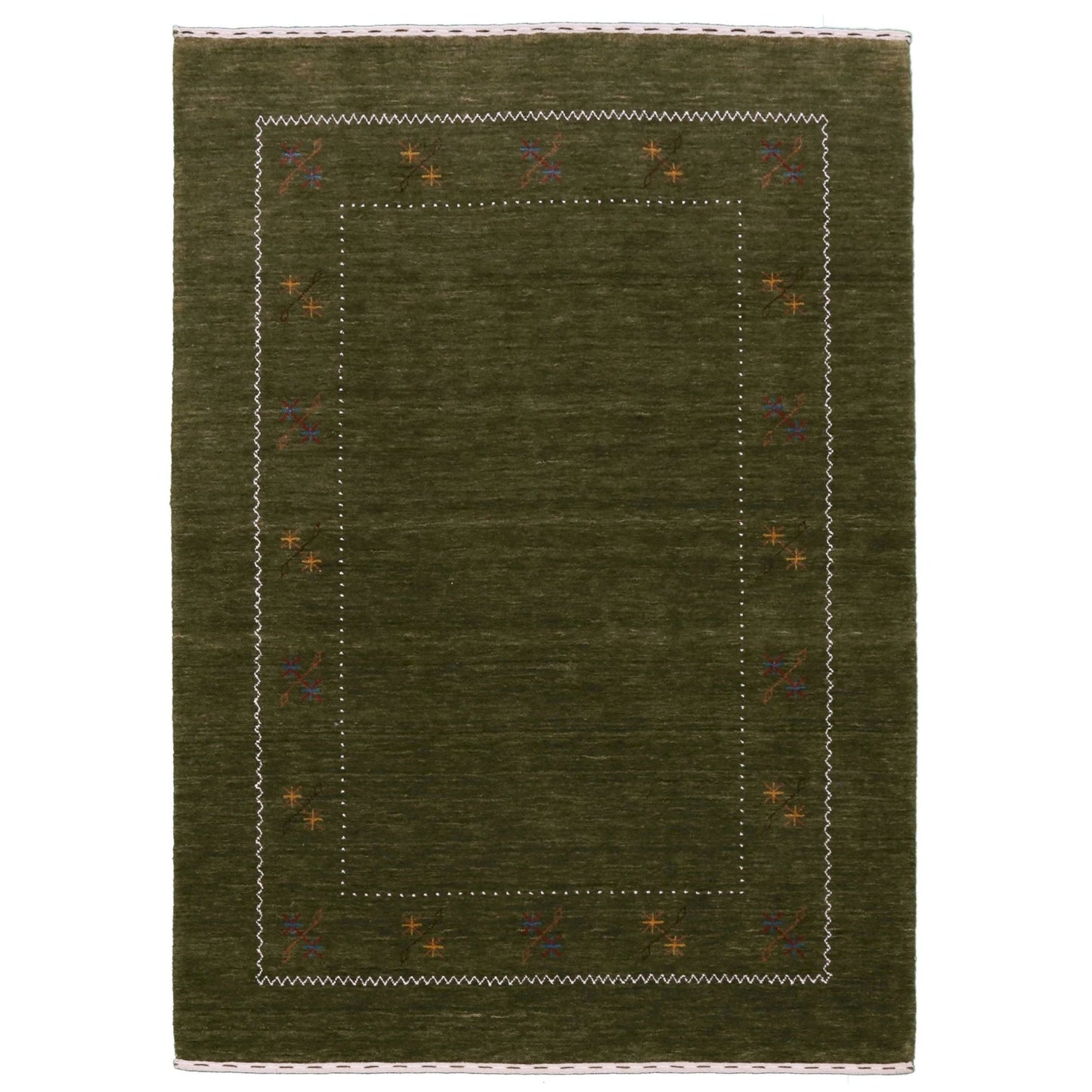 Green Modern Gabbeh Border Design Hand Loomed Wool Area Rug