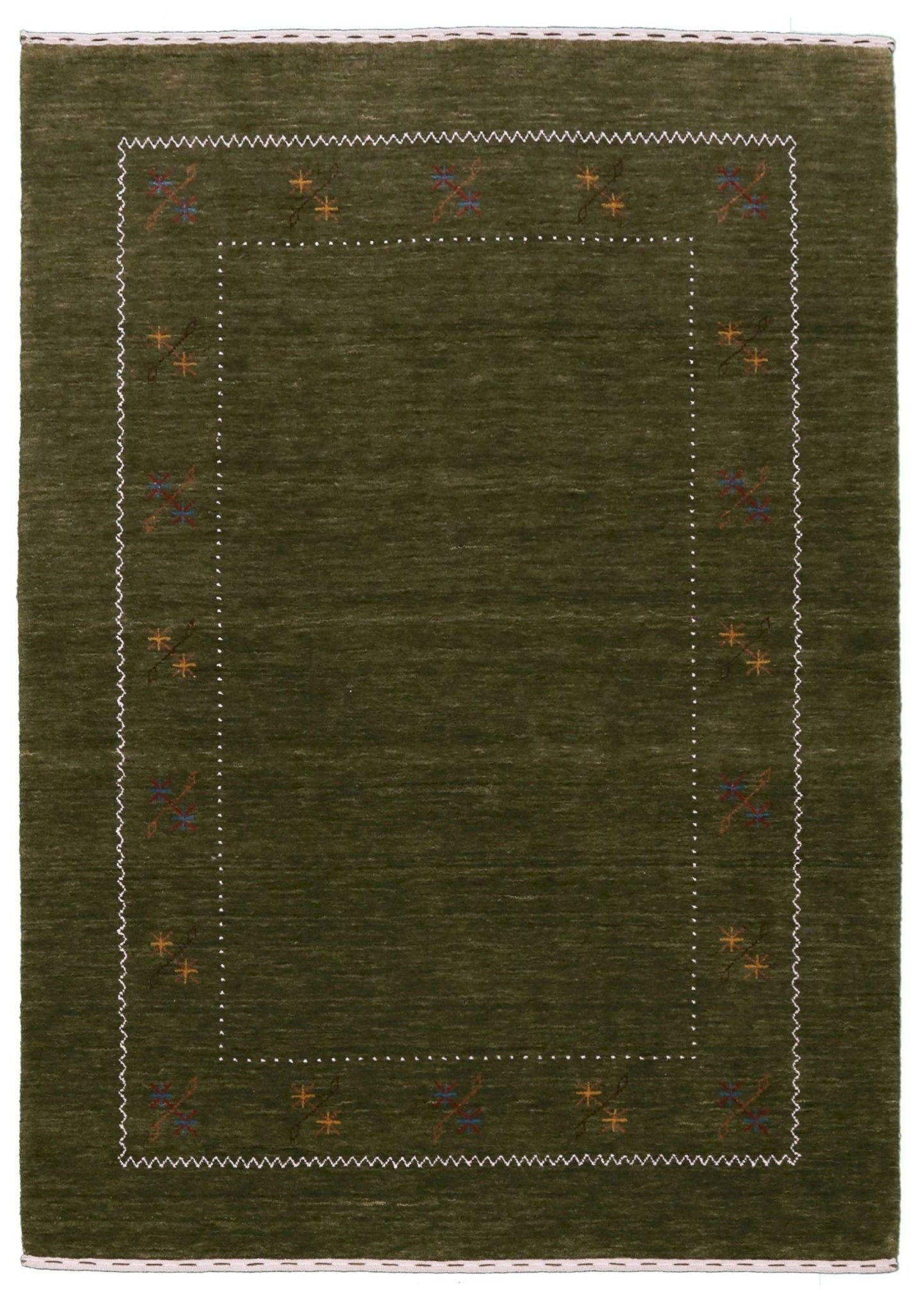 Green Modern Gabbeh Border Design Hand Loomed Wool Area Rug