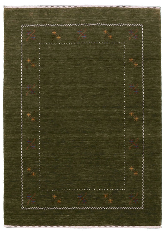 Green Modern Gabbeh Border Design Hand Loomed Wool Area Rug