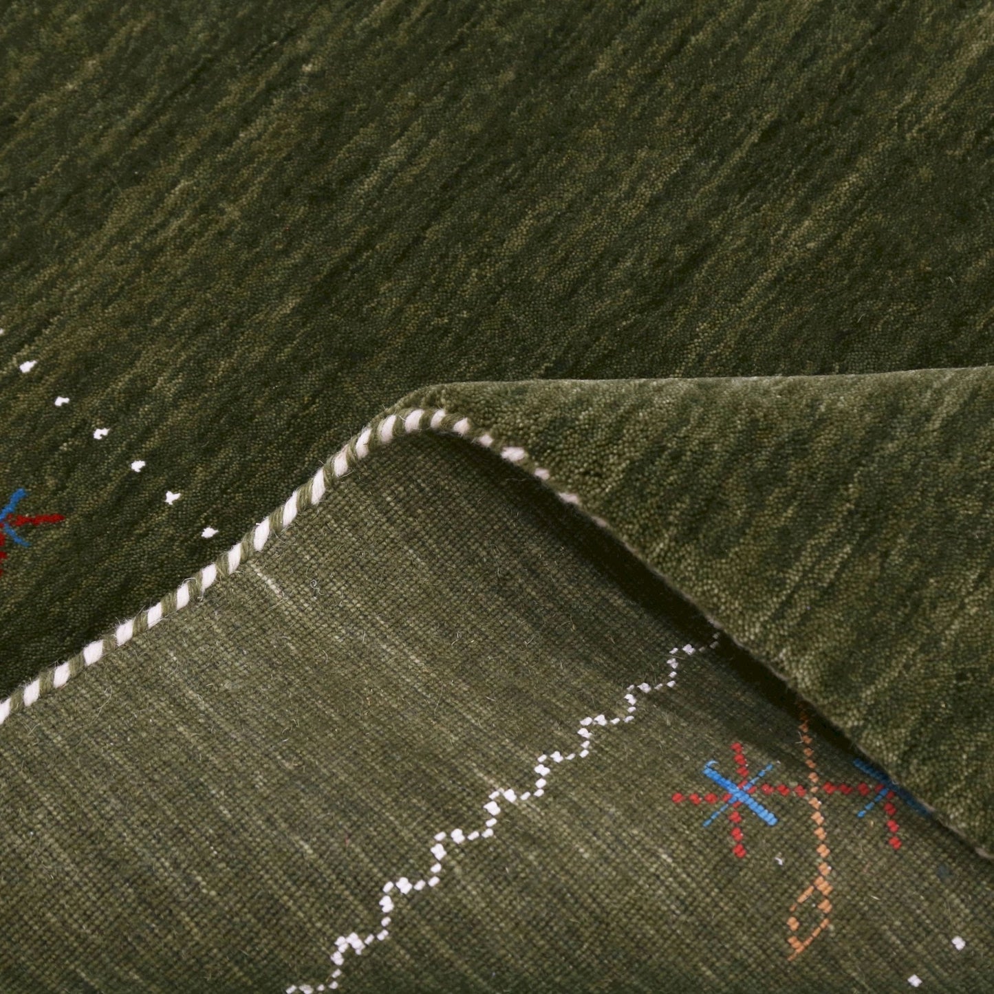 Green Modern Gabbeh Border Design Hand Loomed Wool Area Rug
