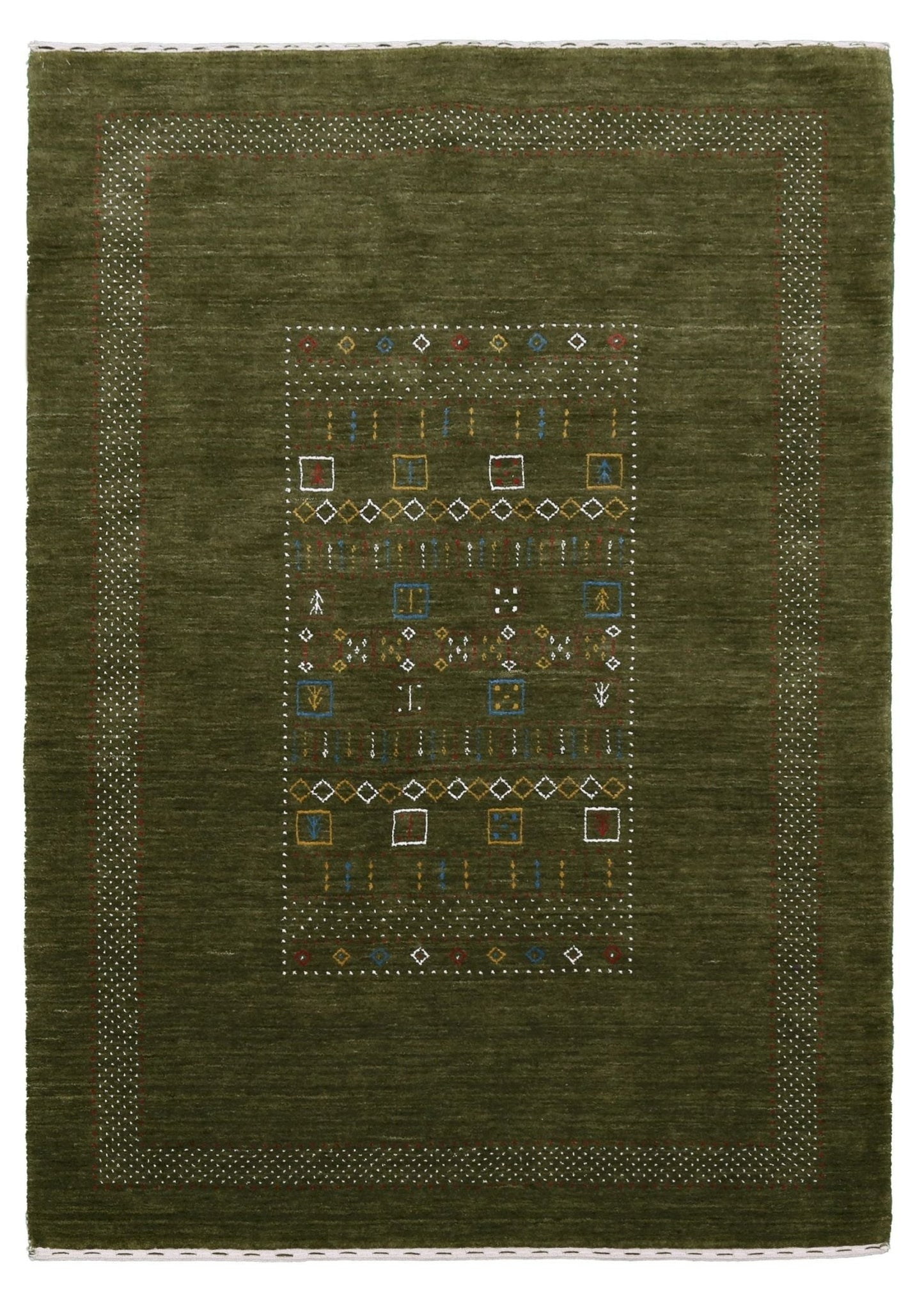 Green Tribal Center Pattern Hand Loomed Wool Area Rug
