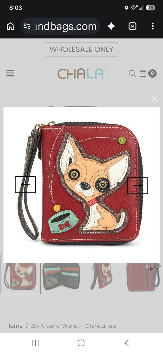 Anytime Crystals Chala Handbags Zip Around Wallet - Chihuahua