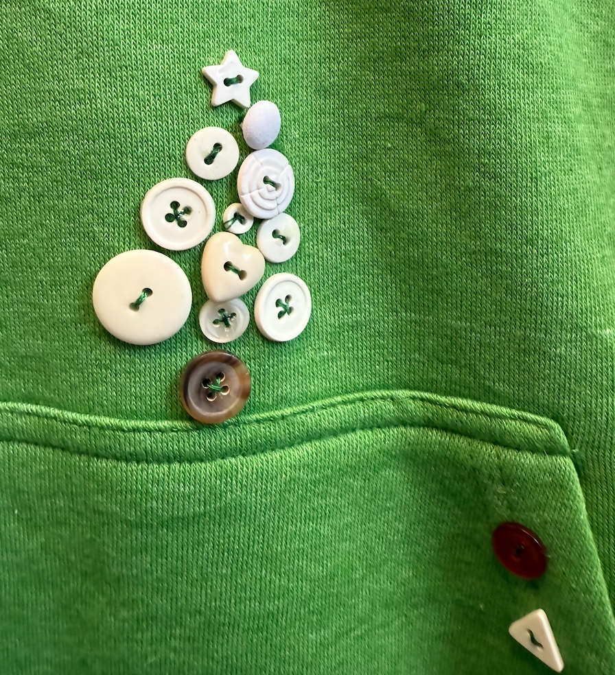 Holiday Button Sparkle Tree Sweatshirt Large