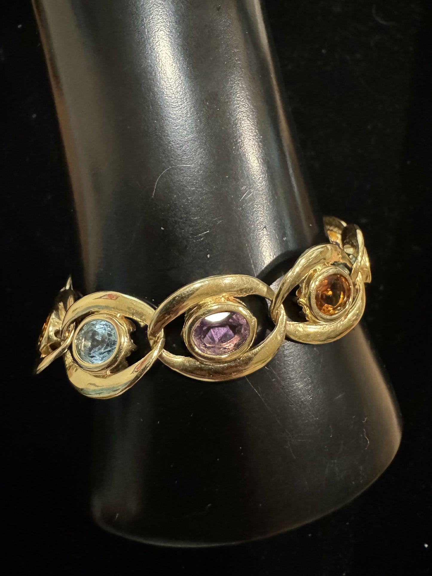 14K Gold Multi-Gemstone Bracelet | Blue Topaz, Amethyst & Citrine | 8.5”