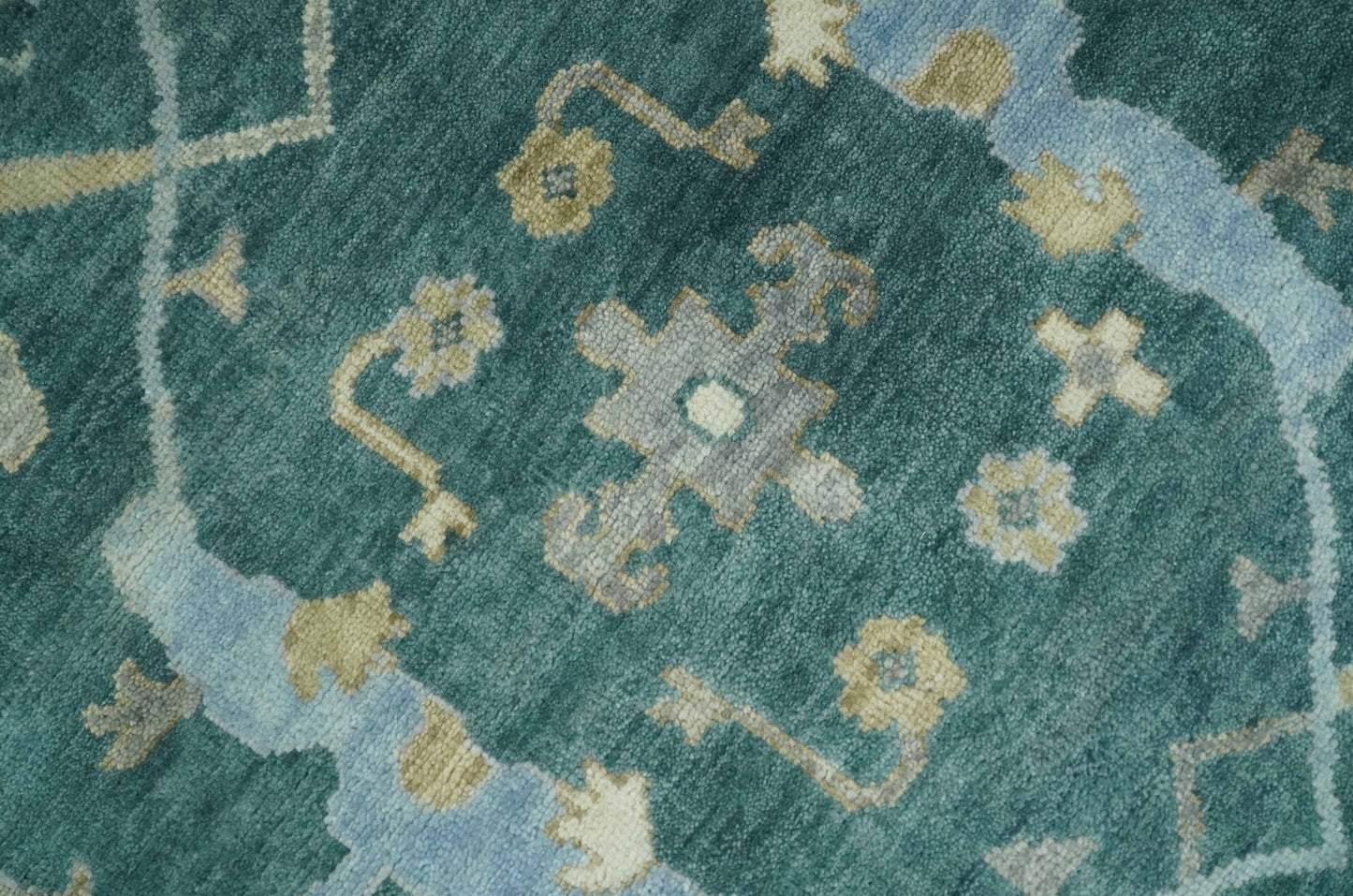 Hand Knotted Oriental Oushak Teal and Gray Multi Size Wool Area Rug